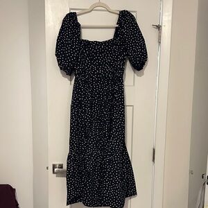 Abercrombie & Fitch Black and Cream Polka Dot Long Sleeve Dress